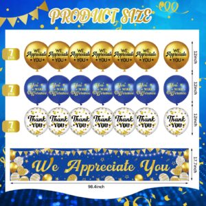 Gemscream Light up We Appreciate You Banner Decorations Thank You for All You Do Backdrop Banner Yard Sign with 21 Pcs Balloons Employee Staff Appreciation Gifts Teacher Party Supplies(Blue Gold)