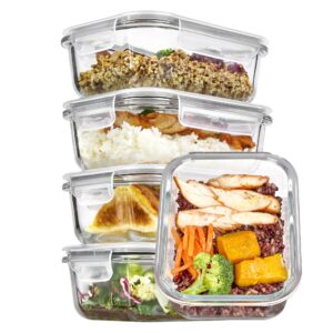 vtopmart 5pack 22oz glass storage containers with lids, meal prep food containers sets, glass lunch containers bento box with snap airtight lids for microwave, oven, freezer and dishwasher