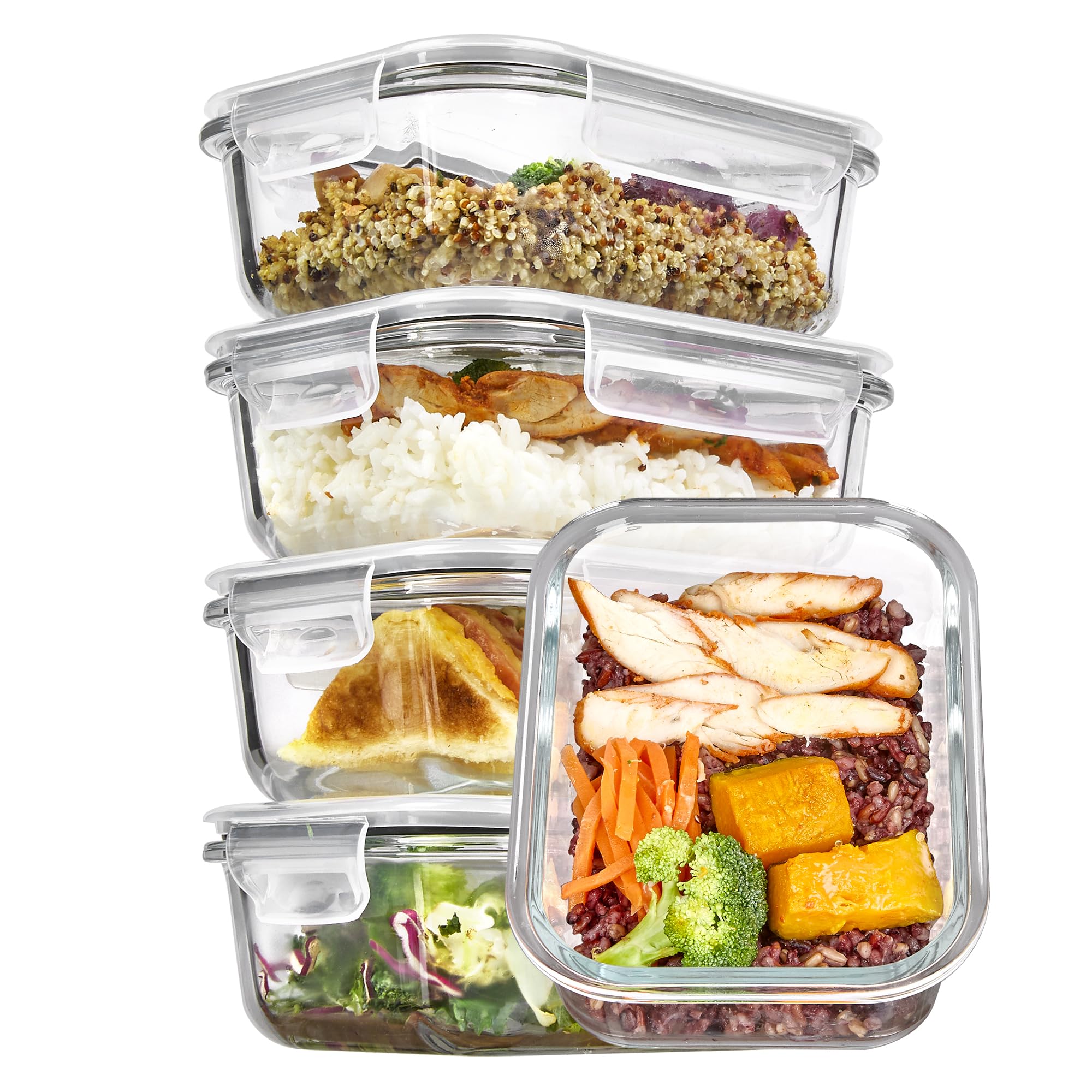 Vtopmart 5Pack 22oz Glass Storage Containers with Lids, Meal Prep Food Containers Sets, Glass Lunch Containers Bento Box with Snap Airtight Lids for Microwave, Oven, Freezer and Dishwasher