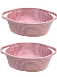 giftexpress 2 pack pink woven basket - 13" x 8" x 5" cotton rope organizing baskets for baby items or cat & dog toys - cute soft gift storage bin w/ handles