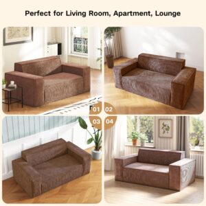 Swbvs Sofa-in-a-Box, Memory Foam 2 Seater Sofa Couch, No Installation & Easy to Move, Modern Living Room Sofa Couch with Corduroy Fabric,Small Love Seat Sofa for Bedroom Apartment Home Office,Brown