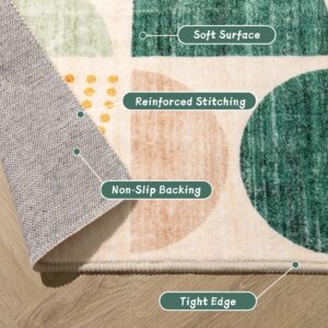 MUJOO Green Rug Boho Washable,3x5 Area Rugs for Bedroom Entryway Living Room Bedside,Small Throw Floor Carpet Non Slip Soft Indoor Modern Abstract Sage Green