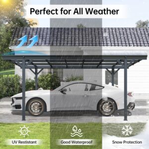 Real Relax 10 x 16ft Heavy Duty Metal Carport, Outdoor Aluminum Pitched Roof Canopy with Polycarbonate Panel for Cars, Boats & Ideal Shelter, Grey