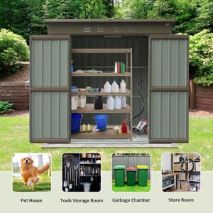 GLANZEND 6x4 FT Outdoor Metal Storage Shed, Storage Tool Sheds Tool Sheds with Lockable Double Door, Waterproof Steel Storage House for Bike, Garden, Backyard, Lawn, Brown