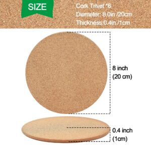 Cork Trivet, 4 Pack High Density Thick Cork Coasters Set for Hot Dishes, 8 Inch Heat Resistant Multifunctional Cork Trivets for Hot Dishes, Hot Pads for Kitchen, Table, Countertops