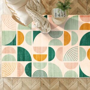 MUJOO Green Rug Boho Washable,3x5 Area Rugs for Bedroom Entryway Living Room Bedside,Small Throw Floor Carpet Non Slip Soft Indoor Modern Abstract Sage Green