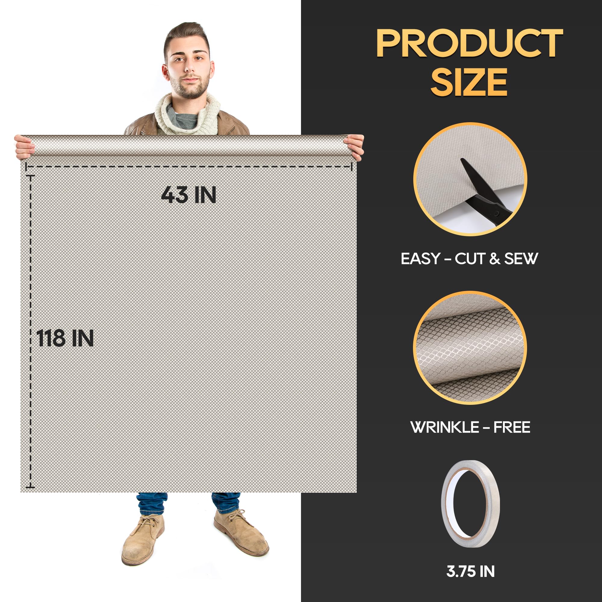 MESNEACH Faraday Fabric 118'' x 43'' Military Grade Signal Blocking Cloth, Conductive Material Shields Cover for Cell, RFID, EMP, EMF, GPS, WiFi, Bluetooth Proof Protection with Faraday Tape