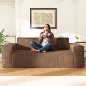 Swbvs Sofa-in-a-Box, Memory Foam 2 Seater Sofa Couch, No Installation & Easy to Move, Modern Living Room Sofa Couch with Corduroy Fabric,Small Love Seat Sofa for Bedroom Apartment Home Office,Brown