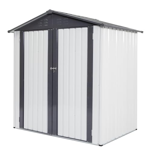 Garden Metal Storage Shed Gray White 6x4x6ft outdoor storing tools Rainproof Hinge door version