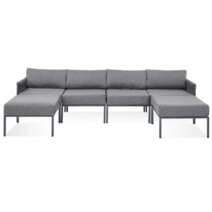 LOUHME 6-Pieces Aluminum Patio Furniture Set, Modern Metal Outdoor Conversation Set Sectional Sofa Set with Removable Olefin Extra Thick Cushions for Outdoor Space, Gray