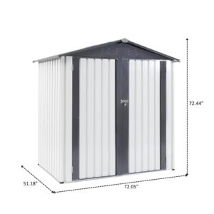 Garden Metal Storage Shed Gray White 6x4x6ft outdoor storing tools Rainproof Hinge door version