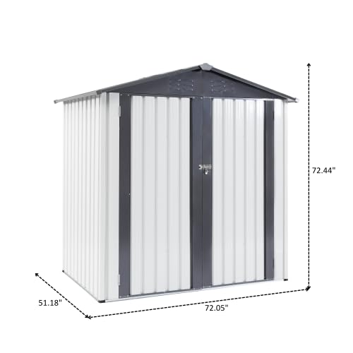 Garden Metal Storage Shed Gray White 6x4x6ft outdoor storing tools Rainproof Hinge door version