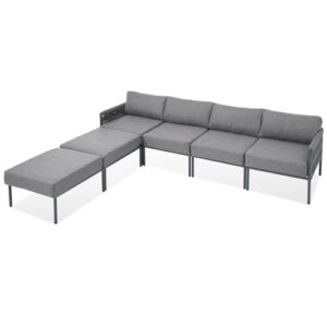 LOUHME 6-Pieces Aluminum Patio Furniture Set, Modern Metal Outdoor Conversation Set Sectional Sofa Set with Removable Olefin Extra Thick Cushions for Outdoor Space, Gray