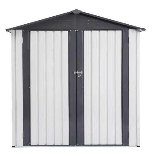 Garden Metal Storage Shed Gray White 6x4x6ft outdoor storing tools Rainproof Hinge door version