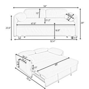 Convertible Pull Out Sofa Couch Bed with Mattress, 54'' Velvet 2-Seater Loveseat Sleeper, Futon Couches Pull Out Bed, Pop Up Daybed Sofa Bed with Storage Pockets for Living Room Small Space (Yellow)