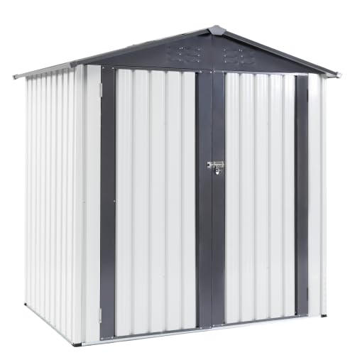 Garden Metal Storage Shed Gray White 6x4x6ft outdoor storing tools Rainproof Hinge door version