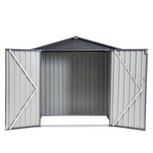 Garden Metal Storage Shed Gray White 6x4x6ft outdoor storing tools Rainproof Hinge door version