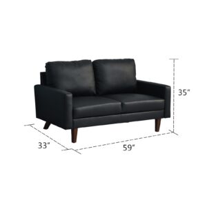 Hybition Faux Leather Loveseat Mid-Century Modern Sofa with Wooden Legs for Living Room, Office-Black