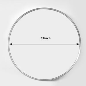 Easly 32 Inch Sliver Round Bathroom Mirror - Wall Mounted Circle Mirror with Metal Frame, Modern Mirror Suitable for Bathroom, Vanity, Entryway, Living Room, Wall Decor