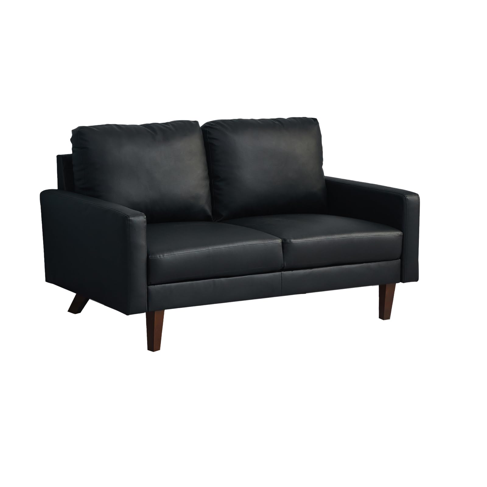 Hybition Faux Leather Loveseat Mid-Century Modern Sofa with Wooden Legs for Living Room, Office-Black