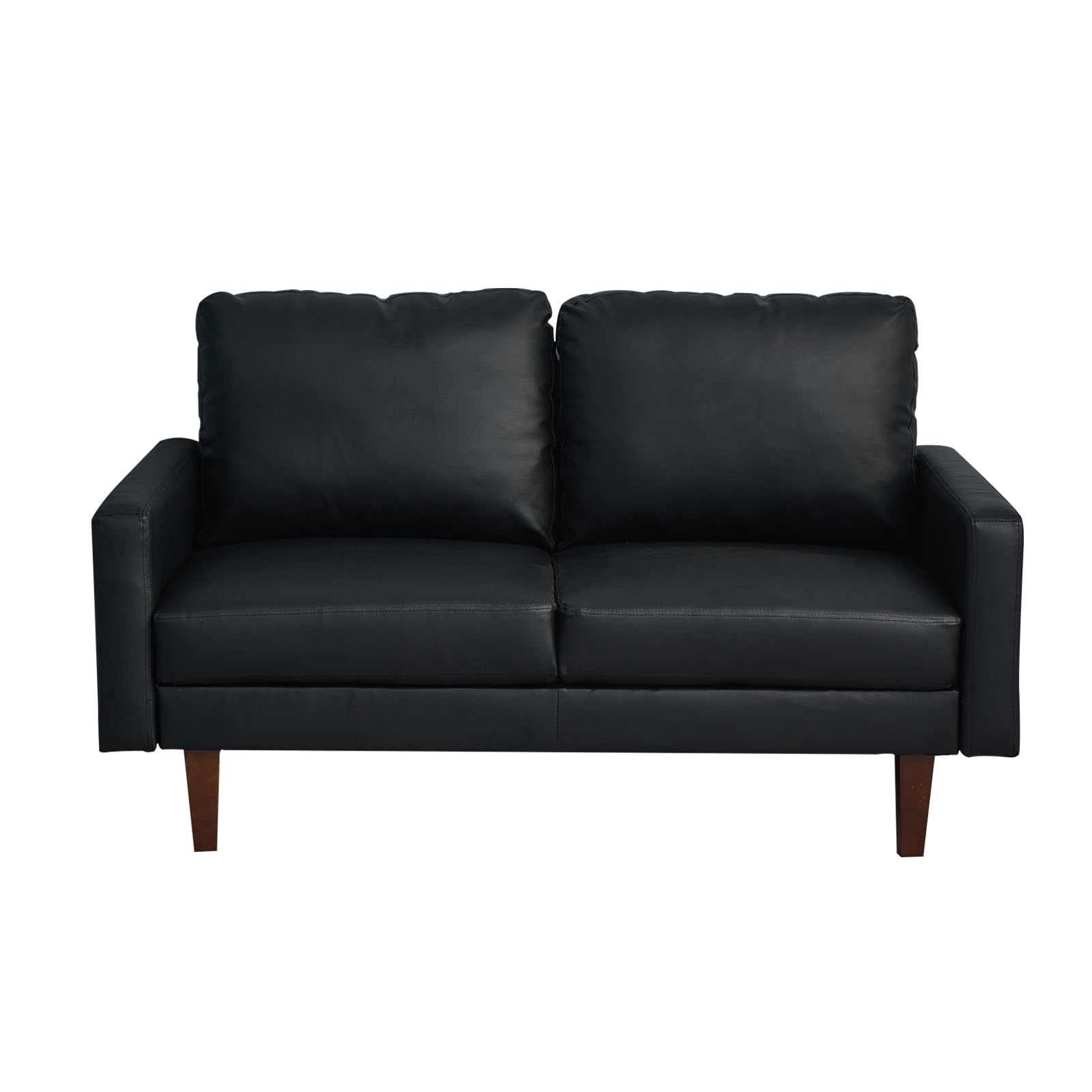 Hybition Faux Leather Loveseat Mid-Century Modern Sofa with Wooden Legs for Living Room, Office-Black