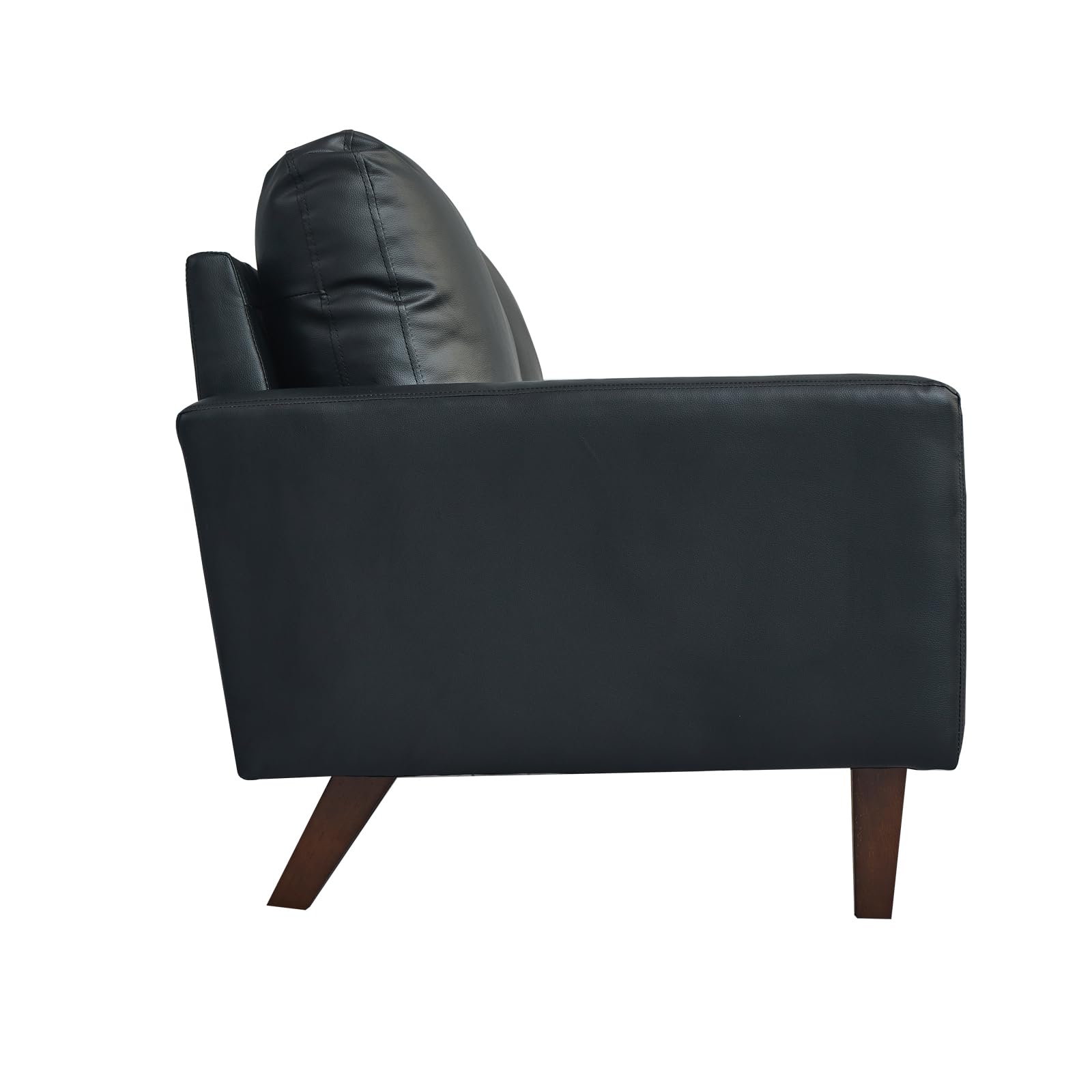 Hybition Faux Leather Loveseat Mid-Century Modern Sofa with Wooden Legs for Living Room, Office-Black