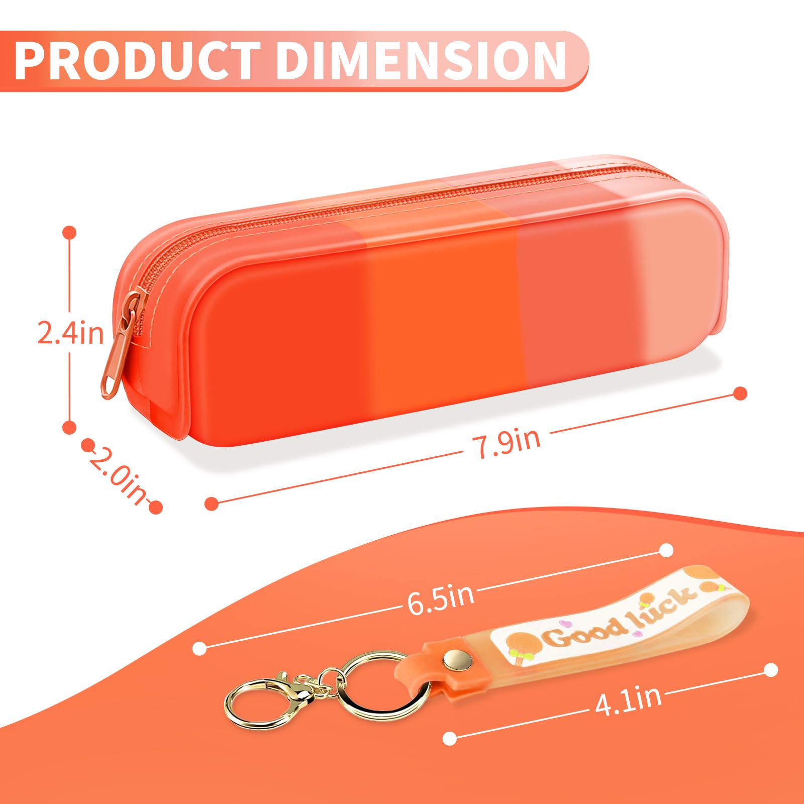 MIXVOVA Silicone Pencil Case, Colorful Pencil Pouch Portable Pencil Bag Light Waterproof Cute School Supplies Stationery, Equipped with Key Ring and Soft Rubber Leather Rope (Orange)