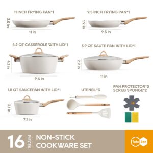 Pots and Pans Set Non Stick, 16PCS Nonstick Cookware Set, White Induction Kitchen Cookware Set with Frying Pans Set, Saucepans, Saute Pan, Extra Large Casserole