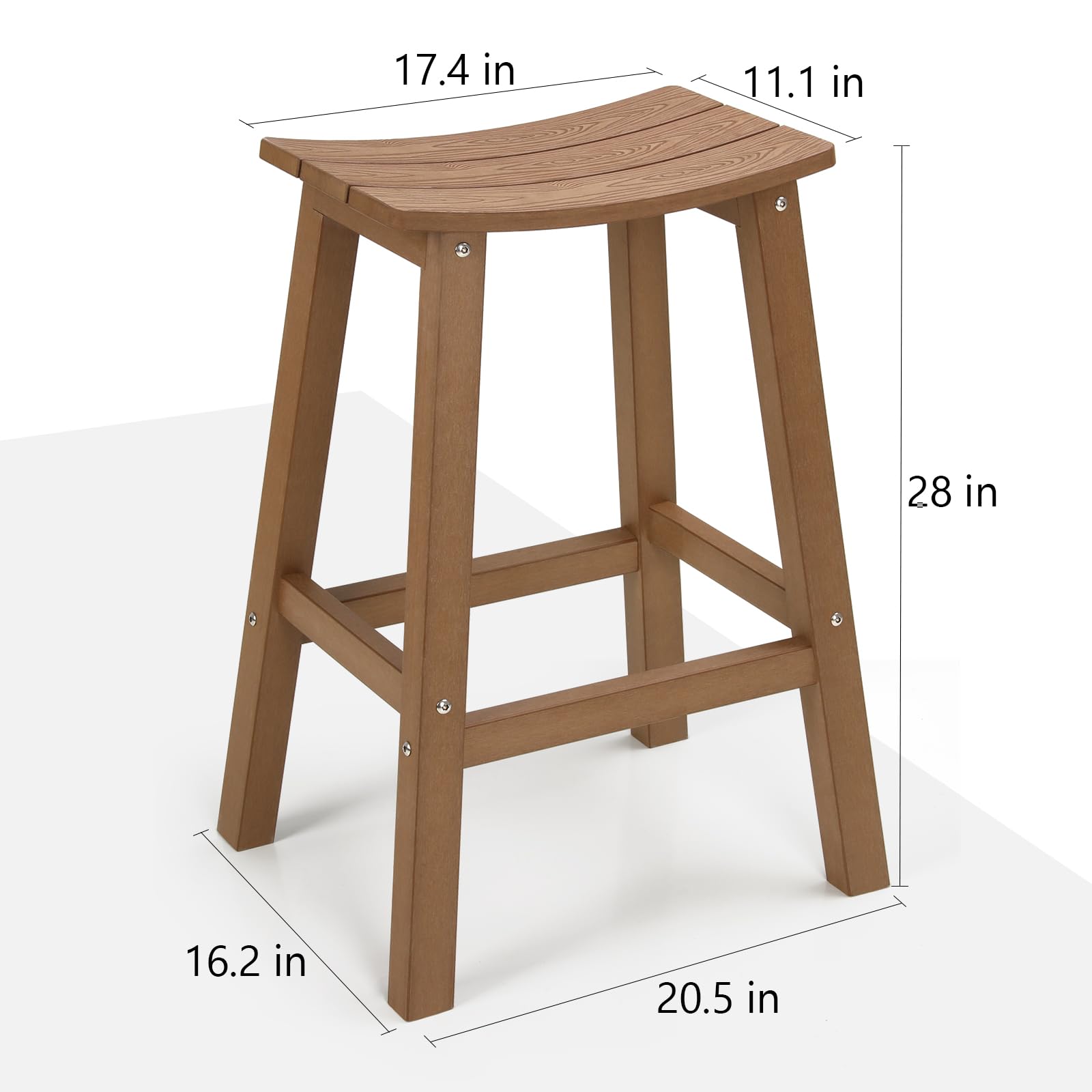 All-Weather Bar Stools Set of 4, Patio Barstools, Never Rot or Fade, for Bar, Kitchen Counter and Deck, Teak