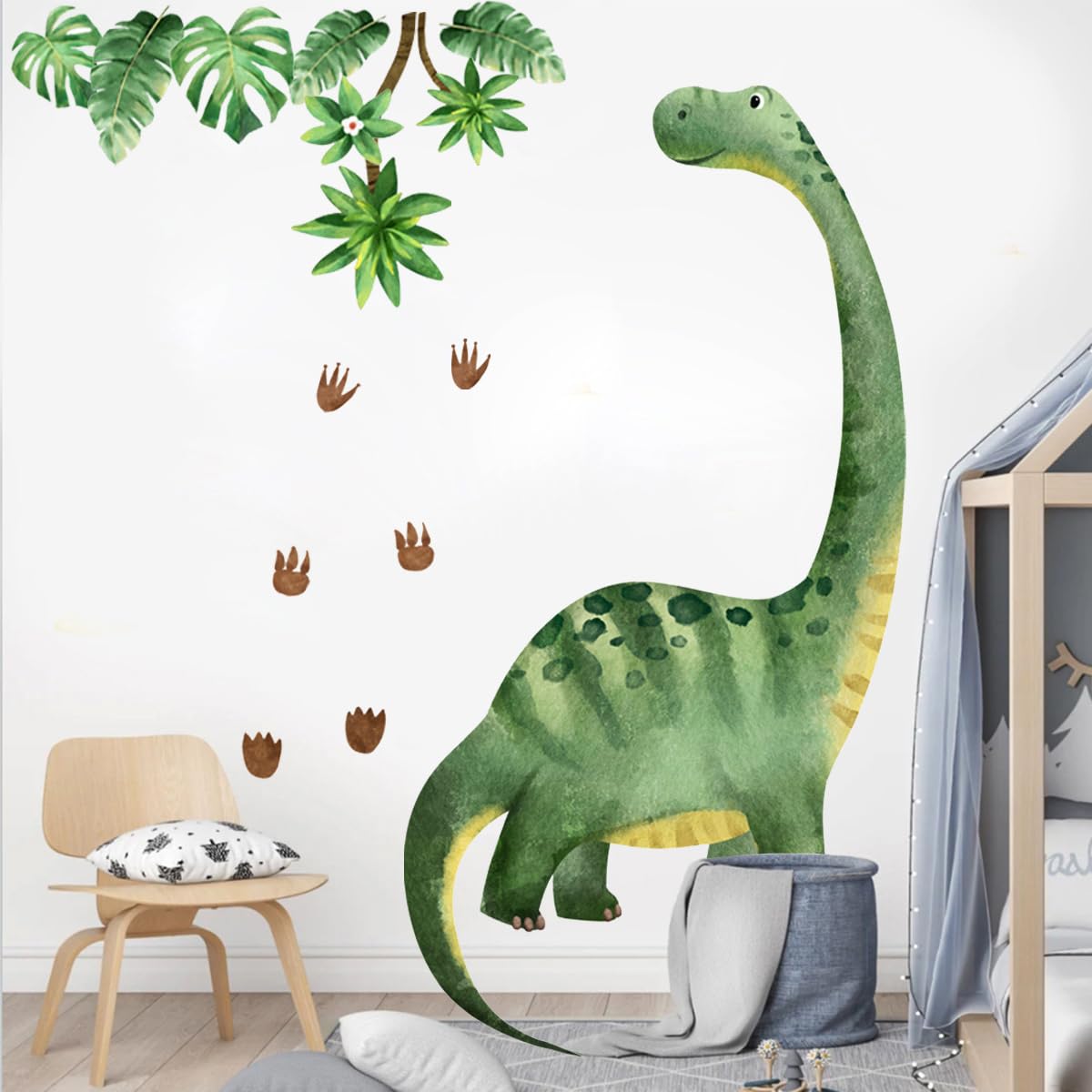 NXUEBDU Large Dinosaur Wall Decals for Boys Bedroom Dino Footprints Wall Stickers Peel and Stick Baby Toddler Kids Room Wall Decor Murals for Nursery Daycare Classroom Decoration (KL-BM2063)