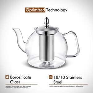 HIWARE 1500ml Glass Teapot with Removable Infuser, Stovetop Safe Tea Kettle, Blooming and Loose Leaf Tea Maker Set