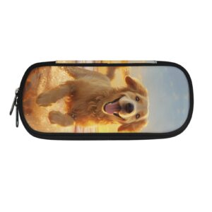 aqyaptoiy golden retriever beach pencil case for girls aesthetic pencil pouch for kids special pen bag with pen slot pencil box for children boys large capacity pouch organizer for study