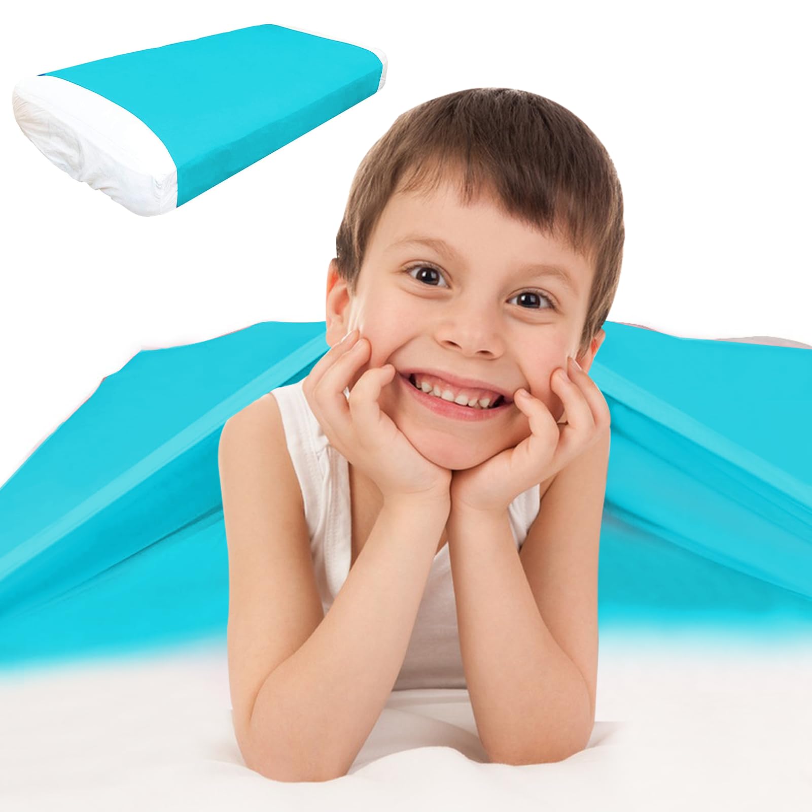 Woqiuke Sensory Sheet for Kids Special Needs Bed Sheet for All Night Comfort - Breathable and Stretchy (Turquoise, Twin)