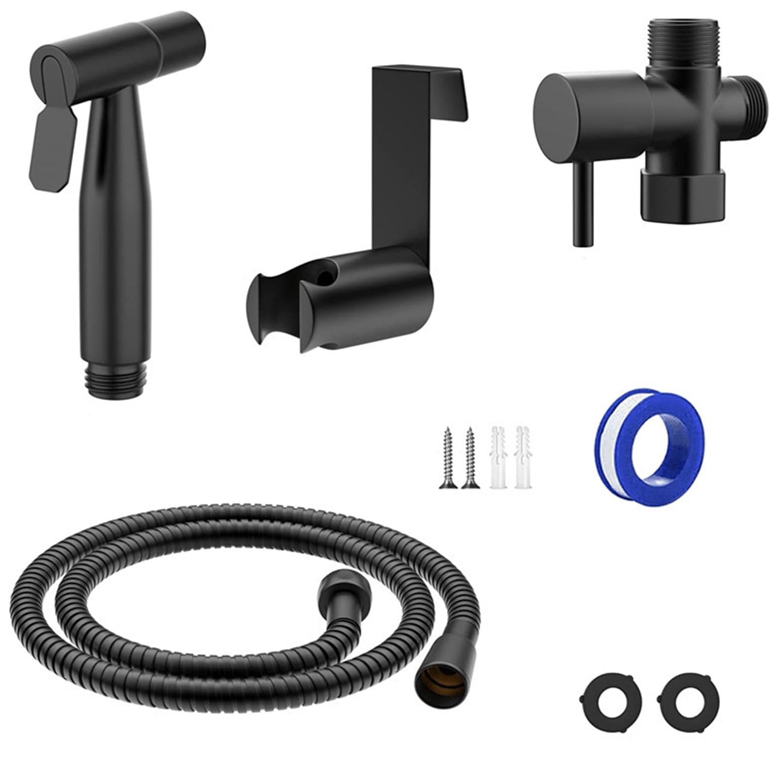 Handheld Bidet Sprayer for Toilet, Stainless Steel Leak Free T-Valve & Adjustable Jet Spray, Feminine Hygiene, Shower Sprayer for Pet, Wall or Toilet Mount Superior Complete Accessories (Black)