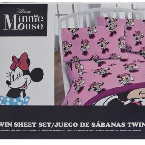 Jay Franco Twin Size Sheet Set 3 Pieces Kids Set (Minnie Mouse), Pink, Black, JF14545