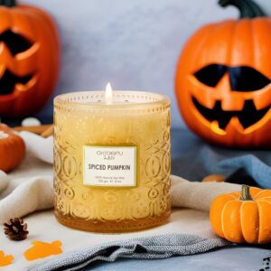 Chloefu LAN Fall Candles for Home Decoration Spiced Pumpkin Scented Candles Halloween Candles Gift, Luxury Scented Soy Jar Autumn Candles with up to 55 Hour Long Lasting, Sweet Home Decor, 8.1 oz