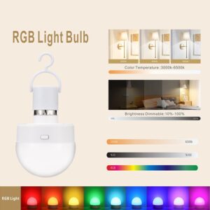 Rechargeable Battery Operated Light Bulb with Remote Control, 15 Colors Selectable Detachable LED Light Bulb with Timer/Dimmer/Magnetic/Hook Wireless Puck Light Bulb for Wall Sconce, Non-Hardwired