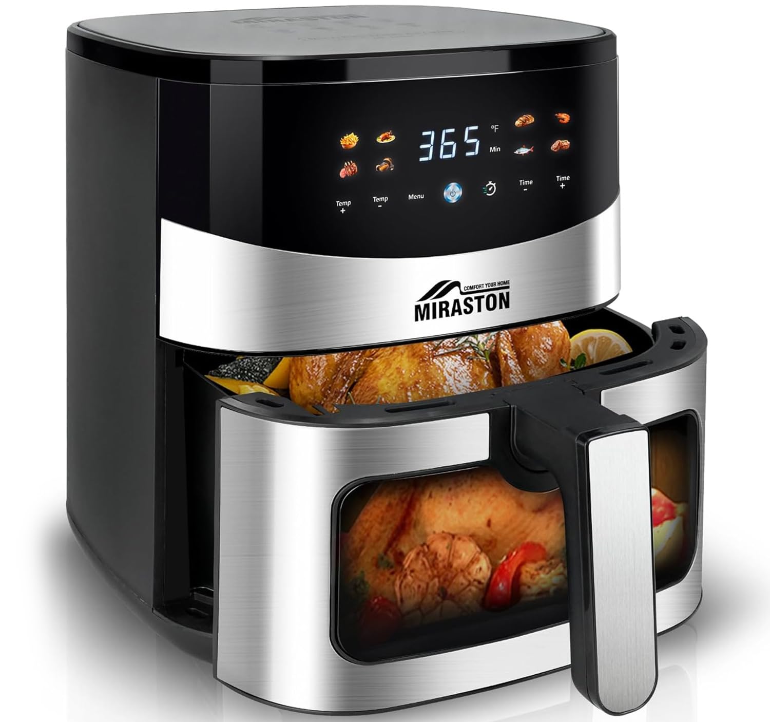 MIRASTON 6.5QT Air Fryer, 8-in-1 Smart Digital Air Fryers with Large Visual Window, 8 Presets Recipes & Manual Adjustments for Quick Easy Meals, Dishwasher-Safe, for Family, Party