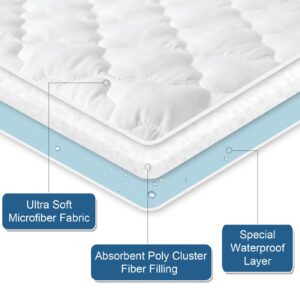 Split Top King Mattress Protector Pad Waterproof Quilted, 34" Top Split from Head, Breathable Split Top King Mattress Topper Cover Fitted for Adjustable Bed with Deep Pocket Up to 18", (White)