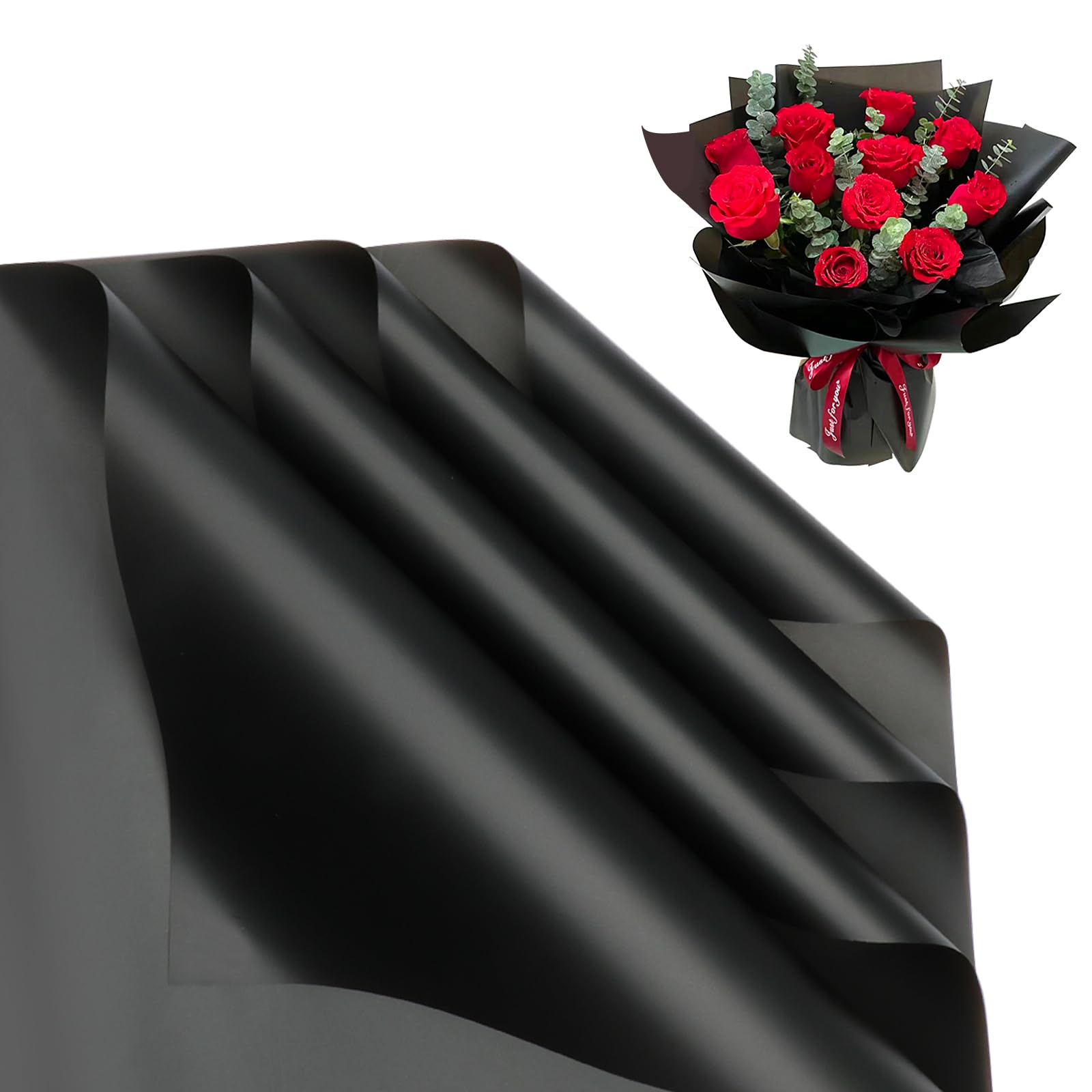 Accguan 24 Sheets Flower Wrapping Paper - Packing Paper, Bouquet Wrapping Paper, for Birthday, Graduation Ceremonies, Wedding, Valentine's Day Gift(Dark Black)