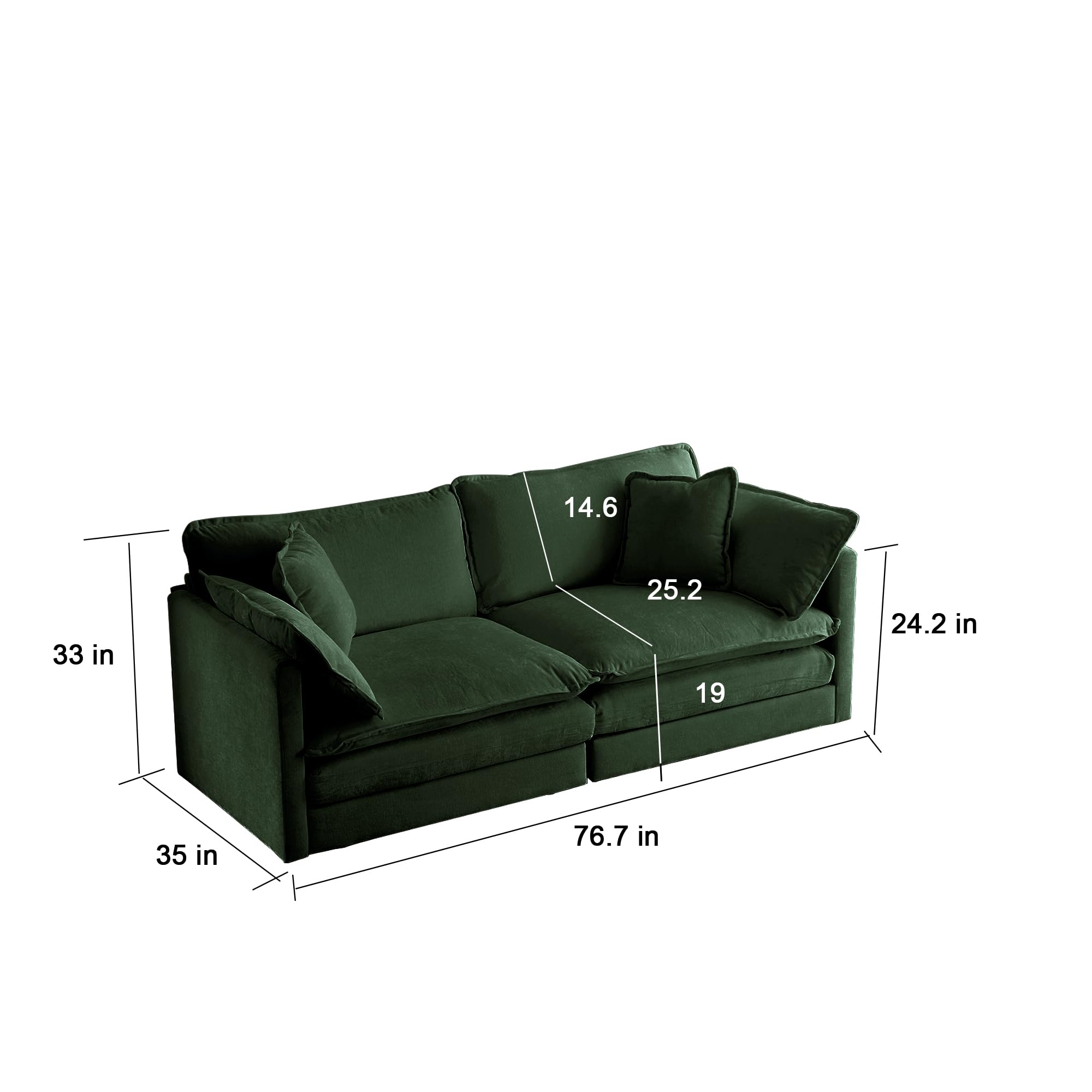 Oversized Cloud Couch with Ottoman, 25.52" Deep Seat Comfy Chenille Loveseat Sofa Modern Modular Sectional Couches Set Furniture Sets Living Room Bedroom juego de muebles de sala, Green