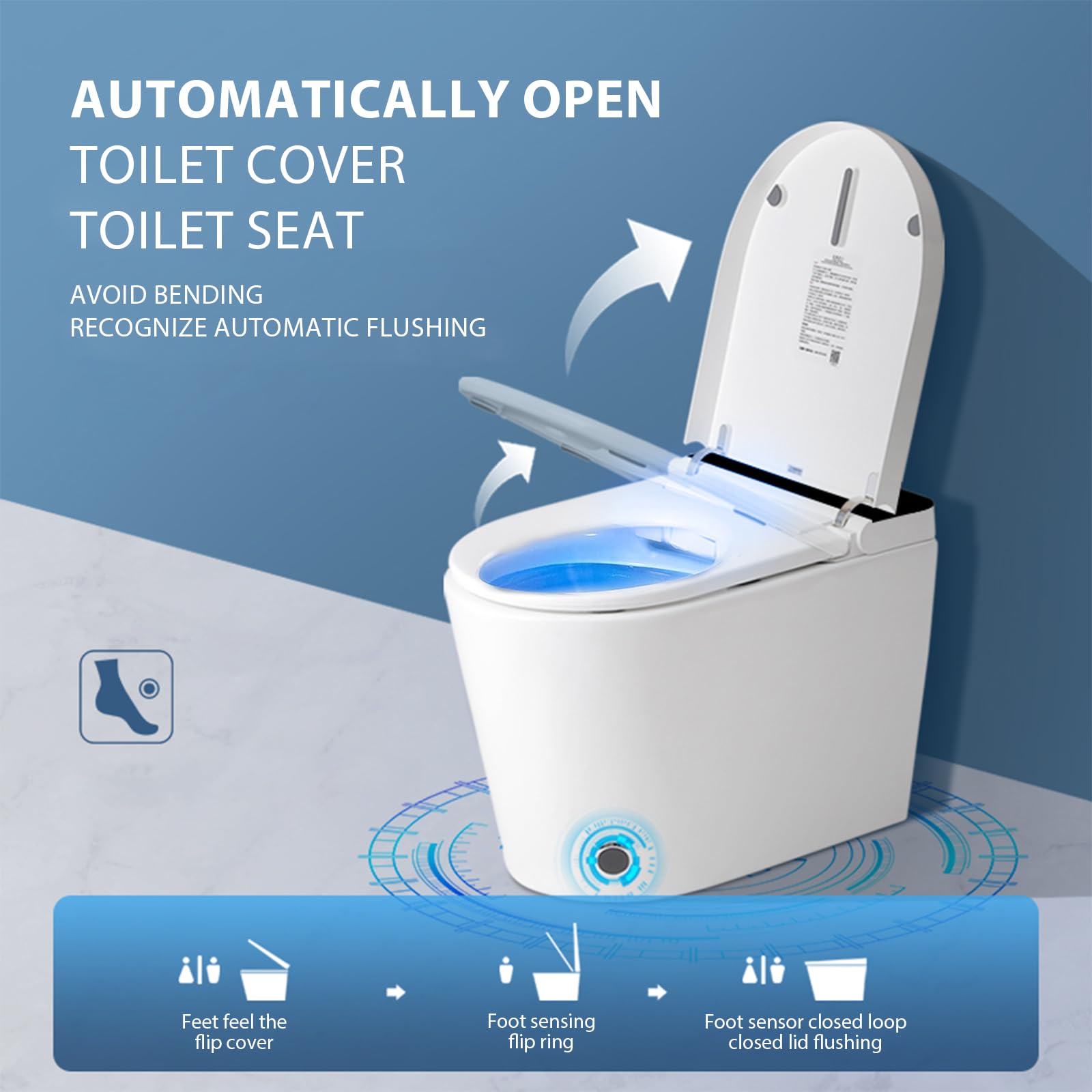 BWE One-piece Smart Toilet With Bidet Built In with Foot Sensing Auto Flush Auto Open & Auto Close Heated Seat Warm Water and Dry Wireless Remote Control with LED Digital Display Toilet