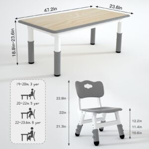 LulliSpace Kids Study Table and 4 Chairs Set,Height Adjustable Table and Chairs for Children and Toddlers,47.2"X23.6"Graffiti Desktop,Suitable for Daycare,Classrooms, Home,with Storage Box