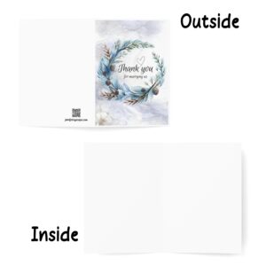 J&J'S TOYSCAPE Thank You for Marrying Us Card, 7x5 Inch Card with Envelope, Winter Wedding Officiant Gratitude Card, Pastor Appreciation, Card from Newlywed Couple (Blue Floral Wreath)