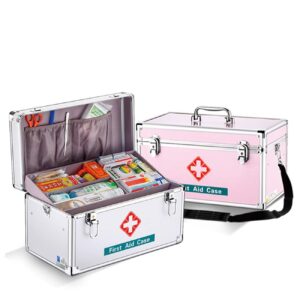 DAOUXIAOSP Family First Aid Box,Portable Medicine Chest Storage,Lidded Storage Bins Medicine Cabinets First Aid Box Portable Medicine Chest Storage Multifunctional Metal Storage Case for Home Outdoor