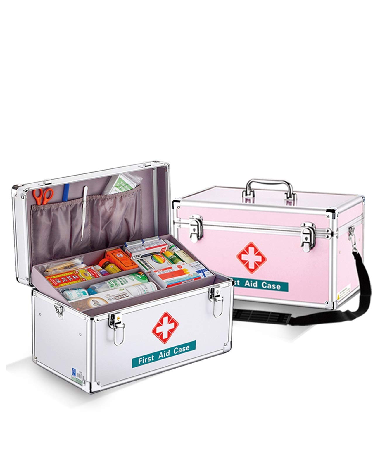 DAOUXIAOSP Family First Aid Box,Portable Medicine Chest Storage,Lidded Storage Bins Medicine Cabinets First Aid Box Portable Medicine Chest Storage Multifunctional Metal Storage Case for Home Outdoor