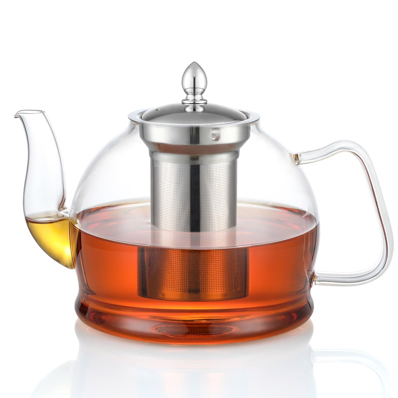 HIWARE 1500ml Glass Teapot with Removable Infuser, Stovetop Safe Tea Kettle, Blooming and Loose Leaf Tea Maker Set