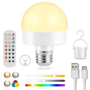 rechargeable battery operated light bulb with remote control, 15 colors selectable detachable led light bulb with timer/dimmer/magnetic/hook wireless puck light bulb for wall sconce, non-hardwired