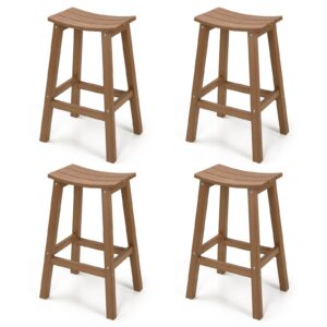 all-weather bar stools set of 4, patio barstools, never rot or fade, for bar, kitchen counter and deck, teak