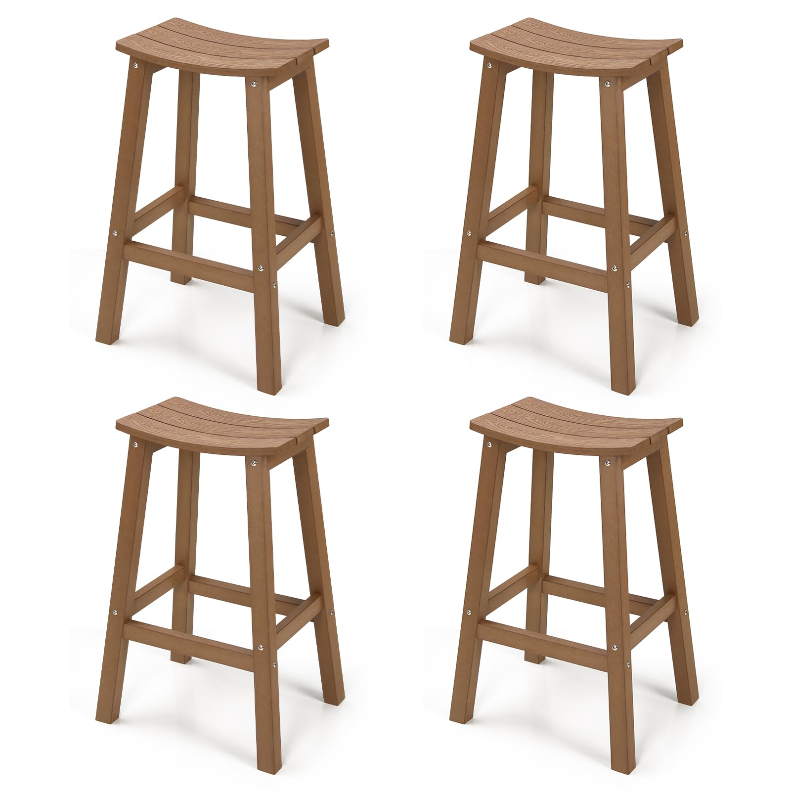 All-Weather Bar Stools Set of 4, Patio Barstools, Never Rot or Fade, for Bar, Kitchen Counter and Deck, Teak